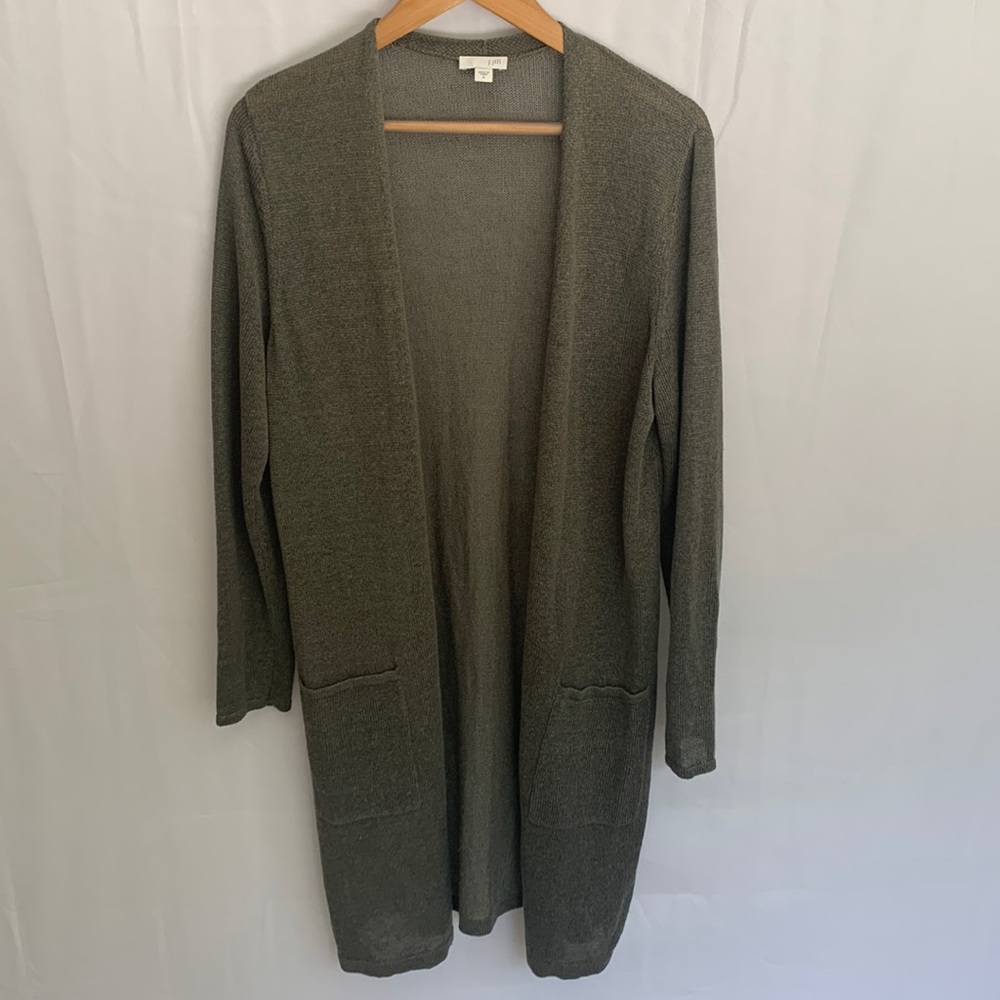 J. Jill Open Front Knit Linen Blend Cardigan Longline Neutral Lagenlook Medium
